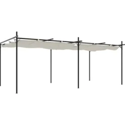 Outlet pergola med sammenrulleligt tag 589x292x230 cm cremefarvet - Festtelte & havepavilloner Buer, Spalier, Lysthuse Uden Tag