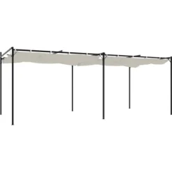 Outlet pergola med sammenrulleligt tag 589x292x230 cm cremefarvet - Festtelte & havepavilloner Buer, Spalier, Lysthuse Uden Tag