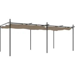 pergola med sammenrulleligt tag 589x292x230 cm gråbrun - Festtelte & havepavilloner Buer, Spalier, Lysthuse Uden Tag