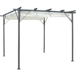 Hot pergola med tilbagetrækkeligt tag 3x3 m stål cremefarvet - Havebuer, espalierer & pergolaer Buer, Spalier, Lysthuse Uden Tag