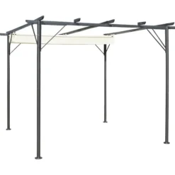 Hot pergola med tilbagetrækkeligt tag 3x3 m stål cremefarvet - Havebuer, espalierer & pergolaer Buer, Spalier, Lysthuse Uden Tag