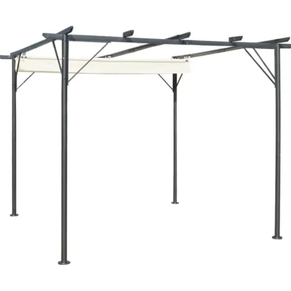 Hot pergola med tilbagetrækkeligt tag 3x3 m stål cremefarvet - Havebuer, espalierer & pergolaer Buer, Spalier, Lysthuse Uden Tag
