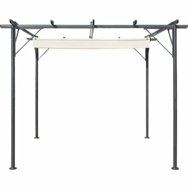 Hot pergola med tilbagetrækkeligt tag 3x3 m stål cremefarvet - Havebuer, espalierer & pergolaer Buer, Spalier, Lysthuse Uden Tag