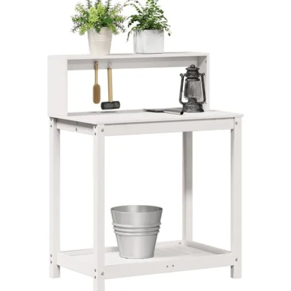 Sale plantebord med hylder 82,5x50x109,5 cm massivt fyrretræ hvid - Planteborde Plantningsbænke