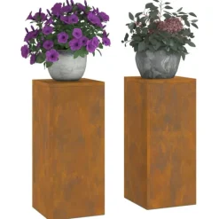Planteholdere 2 pcs Rusten 24 x 24 x 55 cm Forvitret stål Plantestativer