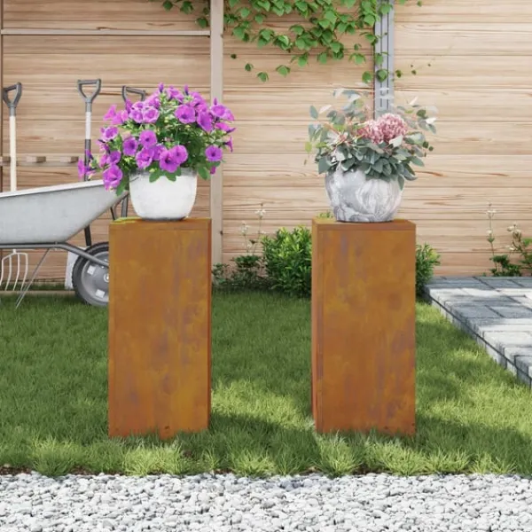 Planteholdere 2 pcs Rusten 24 x 24 x 55 cm Forvitret stål Plantestativer