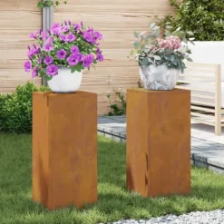 Planteholdere 2 pcs Rusten 24 x 24 x 55 cm Forvitret stål Plantestativer