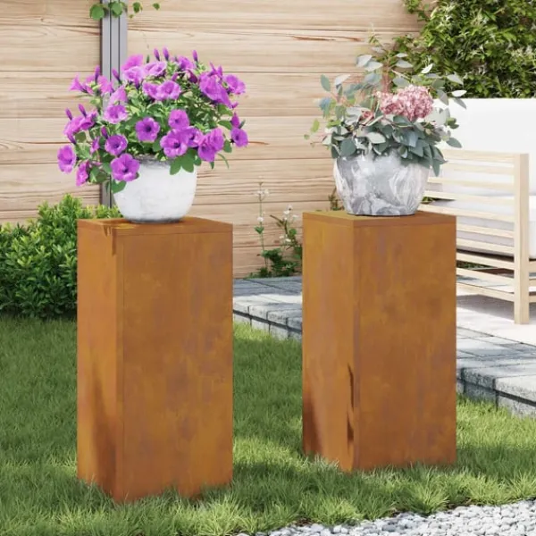 Planteholdere 2 pcs Rusten 24 x 24 x 55 cm Forvitret stål Plantestativer