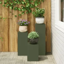 vidaXL Plantestativer^Planteholdere 3 pcs Olivengrøn 24 x 24 x 75 cm Stål