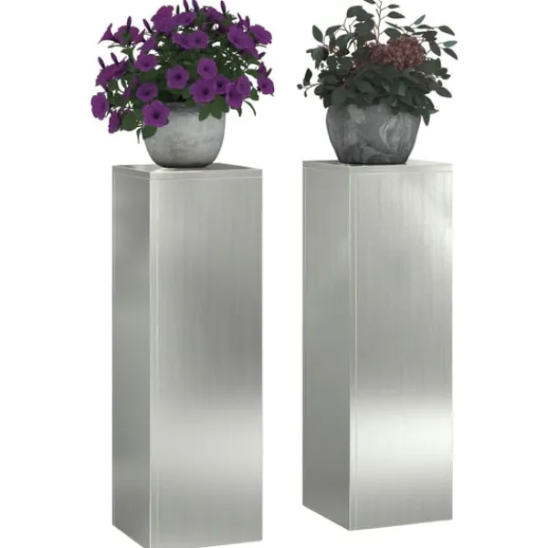 Hot Planteholdere 2 pcs Sølv 24 x 24 x 75 cm Galvaniseret stål Plantestativer