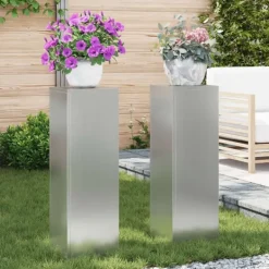 Hot Planteholdere 2 pcs Sølv 24 x 24 x 75 cm Galvaniseret stål Plantestativer