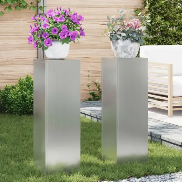 Hot Planteholdere 2 pcs Sølv 24 x 24 x 75 cm Galvaniseret stål Plantestativer