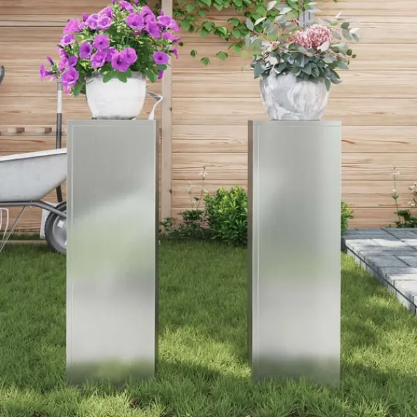 Hot Planteholdere 2 pcs Sølv 24 x 24 x 75 cm Galvaniseret stål Plantestativer