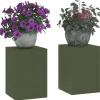 vidaXL Plantestativer^Planteholdere 2 pcs Olivengrøn 24 x 24 x 35 cm Stål