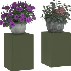 vidaXL Plantestativer^Planteholdere 2 pcs Olivengrøn 24 x 24 x 35 cm Stål