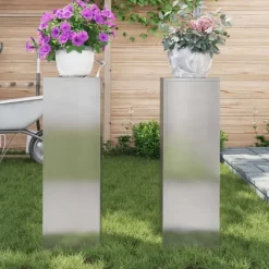 vidaXL Plantestativer^Planteholdere 2 pcs Sølv 24 x 24 x 75 cm Rustfrit stål