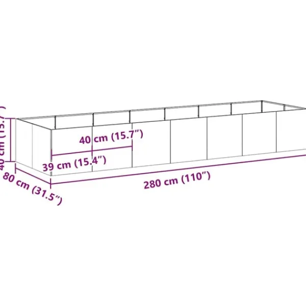vidaXL Plantningsbænke^plantekasse 280x80x40 cm rustfrit stål