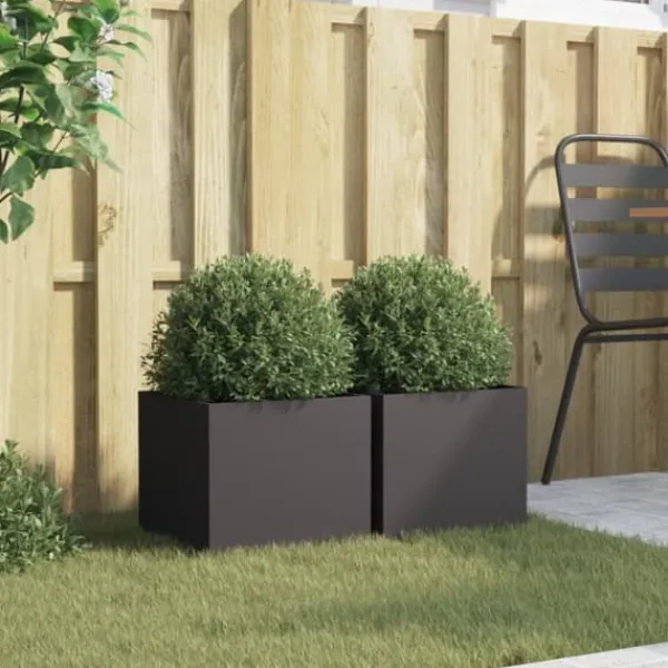 Clearance plantekasser 2 stk. 32x30x29 cm koldvalset stål sort - Plantekrukker Krukker & Plantebeholdere