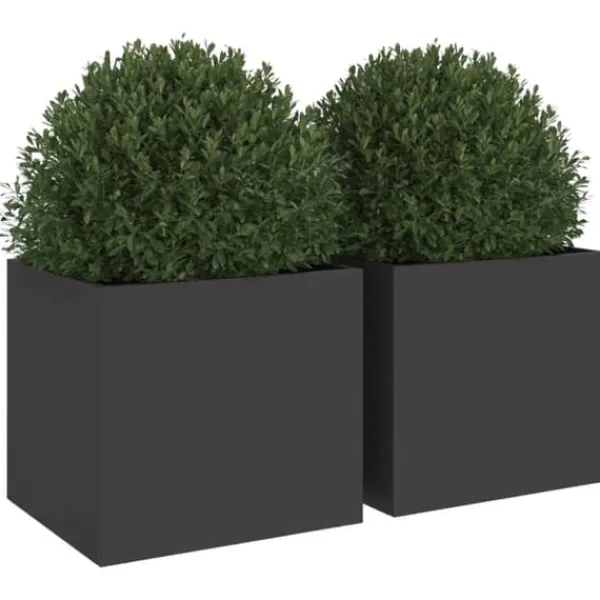 Clearance plantekasser 2 stk. 32x30x29 cm koldvalset stål sort - Plantekrukker Krukker & Plantebeholdere