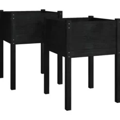 New plantekasser 2 stk. 50x50x70 cm massivt fyrretræ sort - Plantekrukker Krukker & Plantebeholdere