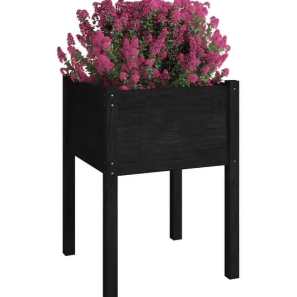 New plantekasser 2 stk. 50x50x70 cm massivt fyrretræ sort - Plantekrukker Krukker & Plantebeholdere