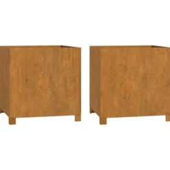 Outlet plantekasser med ben 2 stk. 49x47x50 cm cortenstål rustfarvet - Plantekrukker Krukker & Plantebeholdere