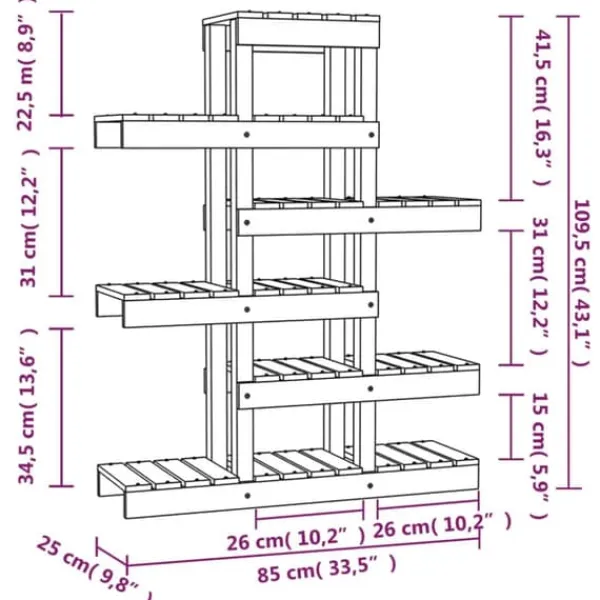 Sale plantestativ 85x25x109,5 cm massivt fyrretræ grå - Planteborde Plantestativer