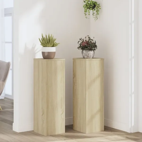 Outlet plantestativer 2 stk. 25x25x80 cm konstrueret træ sonoma-eg Plantestativer