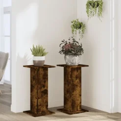 Outlet plantestativer 2 stk. 30x30x60 cm konstrueret træ røget eg Plantestativer