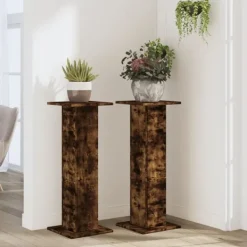 Clearance plantestativer 2 stk. 30x30x80 cm konstrueret træ røget eg Plantestativer