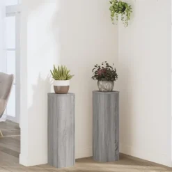 Clearance plantestativer 2 stk. 17x17x60 cm konstrueret træ grå sonoma-eg Plantestativer
