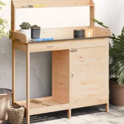 New pottebænk med skab 110,5x45x124,5 cm massivt grantræ - Planteborde Plantningsbænke
