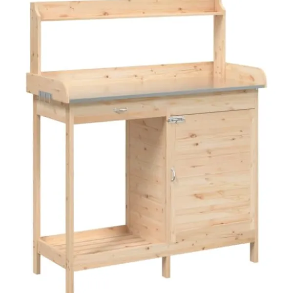 New pottebænk med skab 110,5x45x124,5 cm massivt grantræ - Planteborde Plantningsbænke