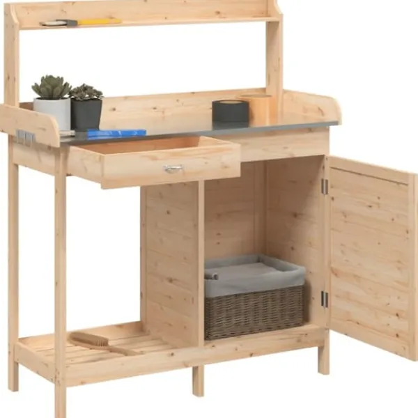 New pottebænk med skab 110,5x45x124,5 cm massivt grantræ - Planteborde Plantningsbænke