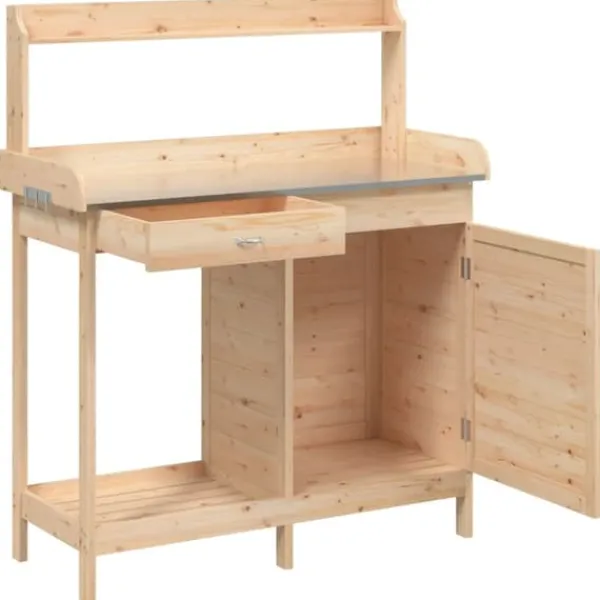 New pottebænk med skab 110,5x45x124,5 cm massivt grantræ - Planteborde Plantningsbænke
