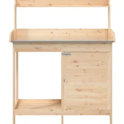 New pottebænk med skab 110,5x45x124,5 cm massivt grantræ - Planteborde Plantningsbænke