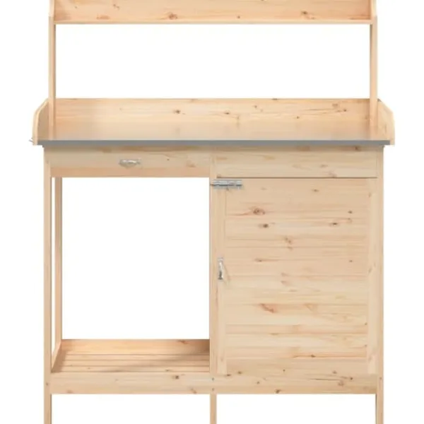 New pottebænk med skab 110,5x45x124,5 cm massivt grantræ - Planteborde Plantningsbænke