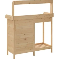 New pottebænk med skab 110,5x45x124,5 cm massivt grantræ - Planteborde Plantningsbænke