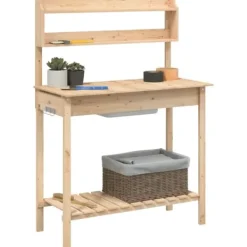 Hot pottebænk med vask 147,5x44x139,5 cm massivt grantræ - Planteborde Plantningsbænke