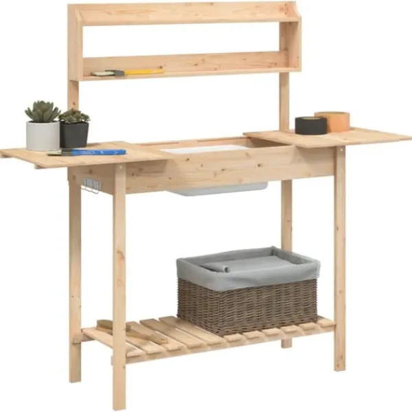 Hot pottebænk med vask 147,5x44x139,5 cm massivt grantræ - Planteborde Plantningsbænke