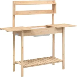 Hot pottebænk med vask 147,5x44x139,5 cm massivt grantræ - Planteborde Plantningsbænke