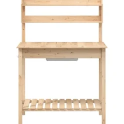 Hot pottebænk med vask 147,5x44x139,5 cm massivt grantræ - Planteborde Plantningsbænke