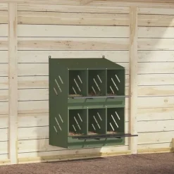 vidaXL Til Fugle & Småvildt^redekasse til høns med 6 rum metal olivengrøn