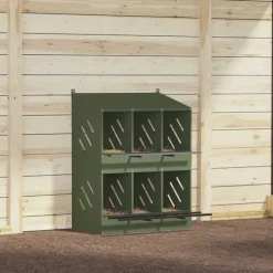 vidaXL Til Fugle & Småvildt^redekasse til høns med 6 rum metal olivengrøn