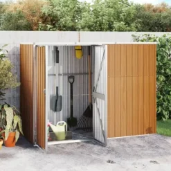 vidaXL Skure, Garager & Carports^redskabsskur til haven 225x89x161 cm galvaniseret stål brun - Skure & Redskabsskure
