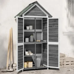 vidaXL Skure, Garager & Carports^redskabsskur til haven 89x52,5x175 cm massivt fyrretræ grå - Skure & Redskabsskure