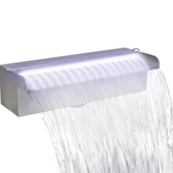 vidaXL Springvand & Damme^rektangulær vandfaldsfontæne med LED-lys rustfrit stål 30 cm - Fontæner