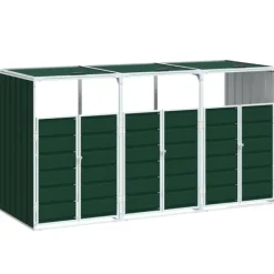 New skraldespandsskjuler 216x81x115 cm 3 rum stål grøn Havekurve