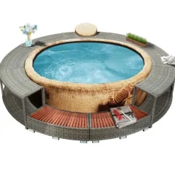 vidaXL Spa & Udendørsbad^spakant polyrattan grå