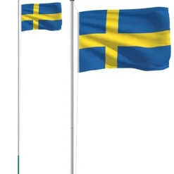 vidaXL Flag & Vindposer^Sverige flag og flagstang 6,23 m aluminium